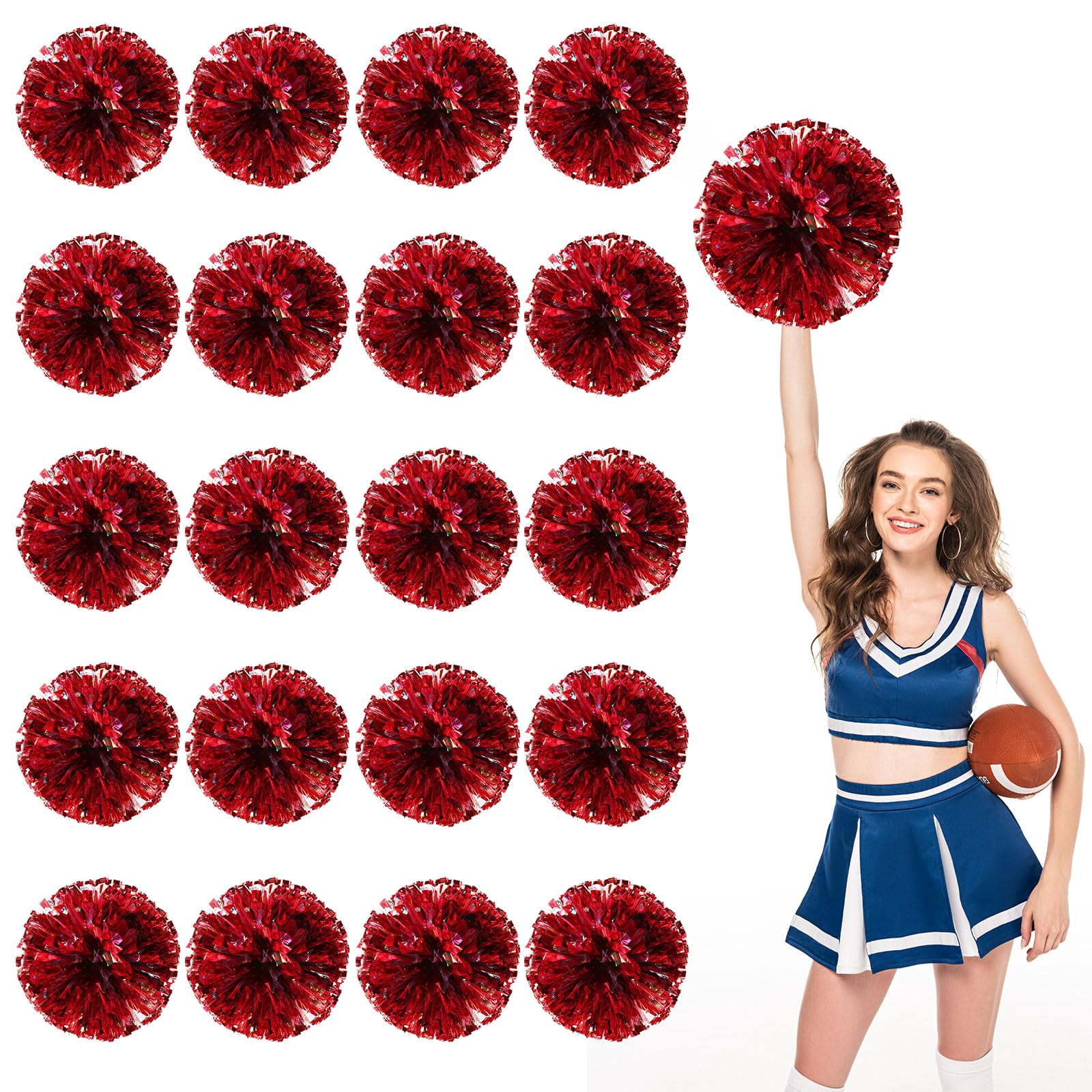 Cheerleading Pom Poms 18 Pcs, with Four Finger Handle Cheerleading Handheld Squad Pompoms for Sports Team Cheer Spirit Games Dance Party Adults