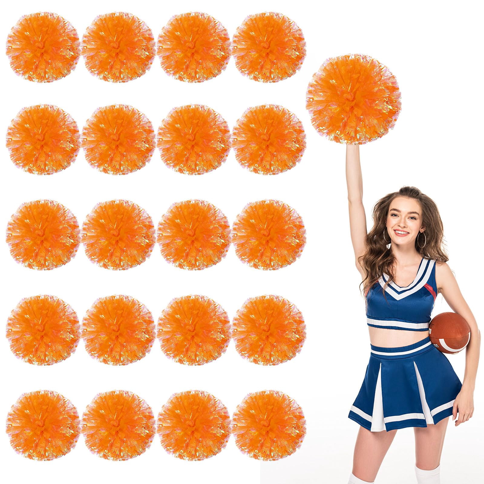 Cheerleading Pom Poms 18 Pcs, with Four Finger Handle Cheerleading Handheld Squad Pompoms for Sports Team Cheer Spirit Games Dance Party Adults