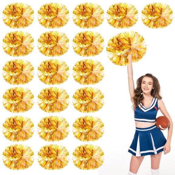 Cheerleading Pom Poms 18 Pcs with Handle Style, Handheld Squad Pompoms for Sports Team Cheer Spirit Games Dance Party Adults
