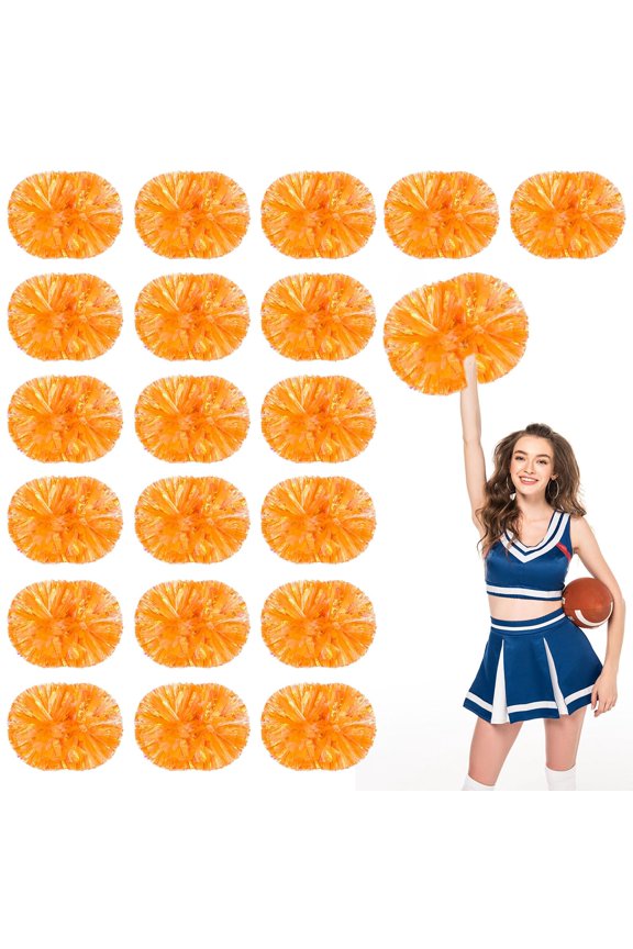 Cheerleading Pom Poms 18 Pcs with Handle Style, Handheld Squad Pompoms for Sports Team Cheer Spirit Games Dance Party Adults