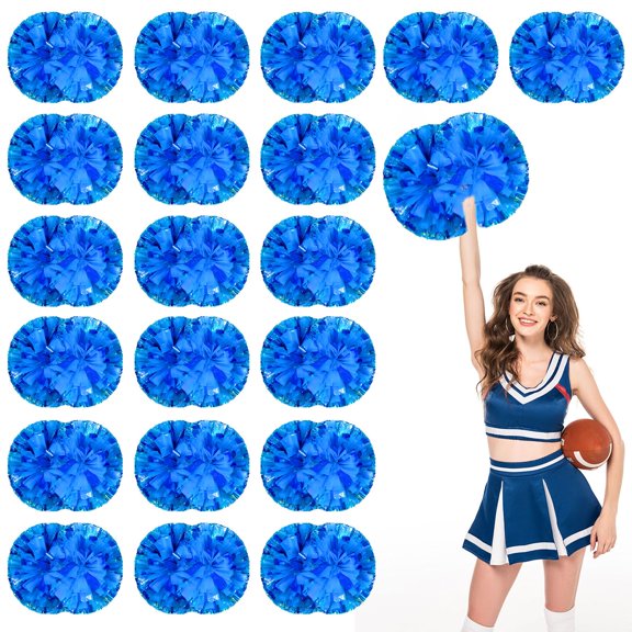 Cheerleading Pom Poms 18 Pcs with Handle Style, Handheld Squad Pompoms for Sports Team Cheer Spirit Games Dance Party Adults