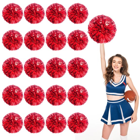 Cheerleading Pom Poms 18 Pcs with Straight Handle, Handheld Squad Pompoms for Sports Team Cheer Spirit Games, Dance Party Adults