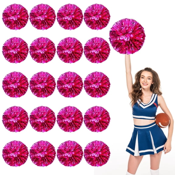 Cheerleading Pom Poms 18 Pcs with Straight Handle, Handheld Squad Pompoms for Sports Team Cheer Spirit Games, Dance Party Adults