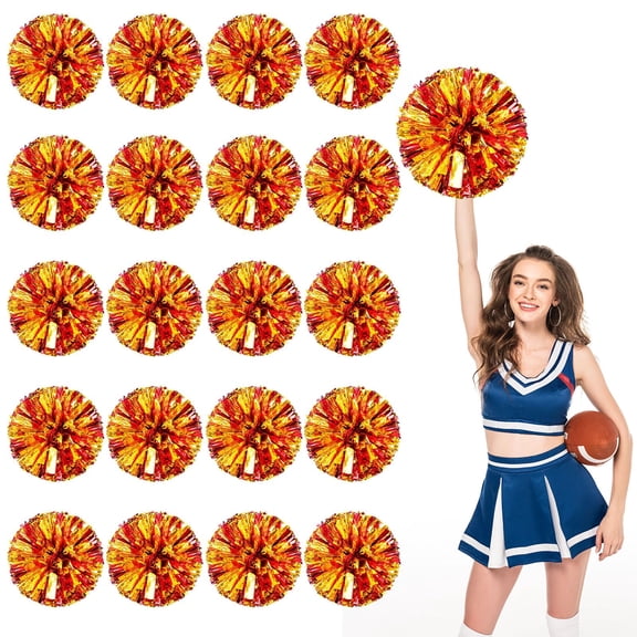 Cheerleading Pom Poms 18 Pcs with Straight Handle, Handheld Squad Pompoms for Sports Team Cheer Spirit Games, Dance Party Adults