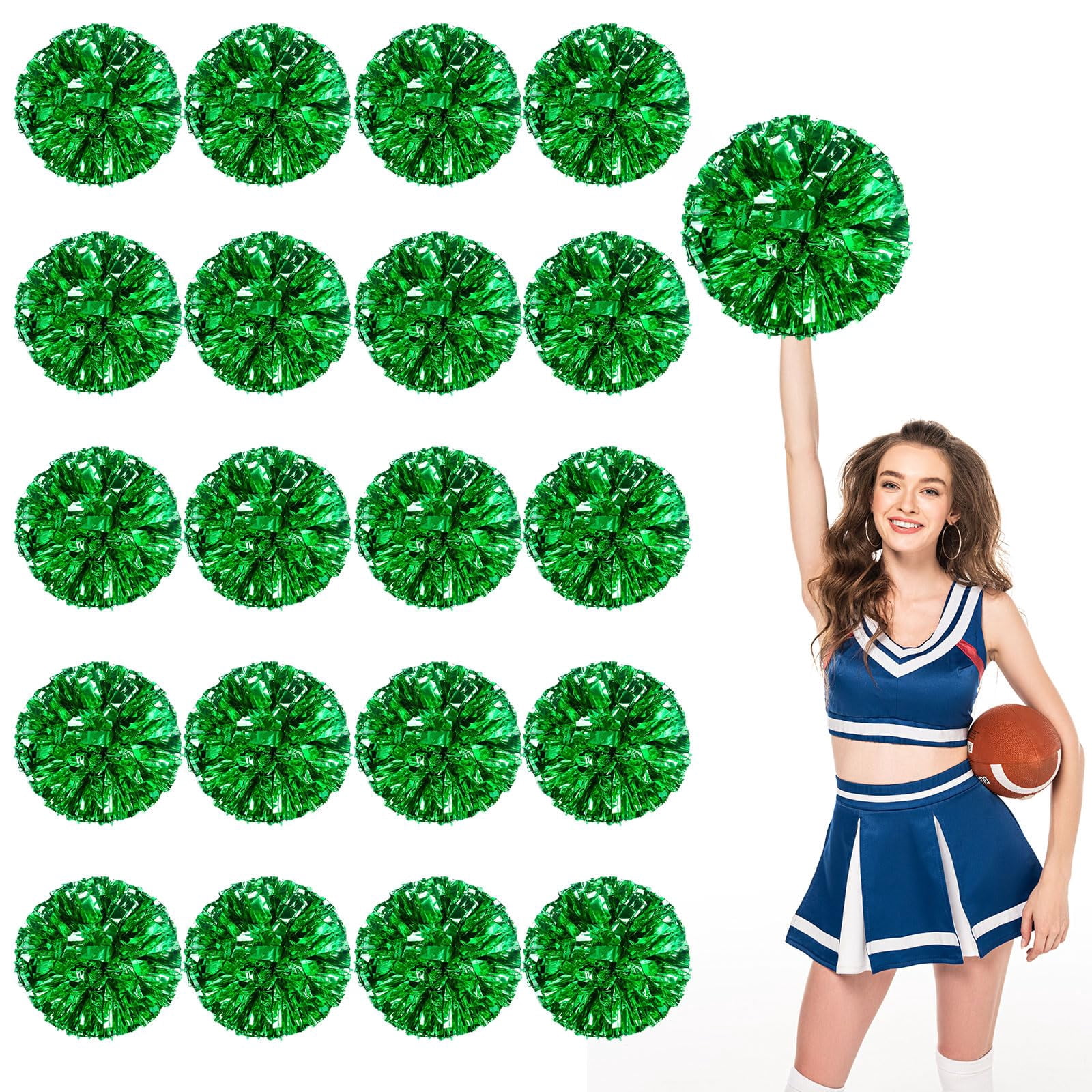 Cheerleading Pom Poms 18 Pcs with Straight Handle, Handheld Squad Pompoms for Sports Team Cheer Spirit Games, Dance Party Adults