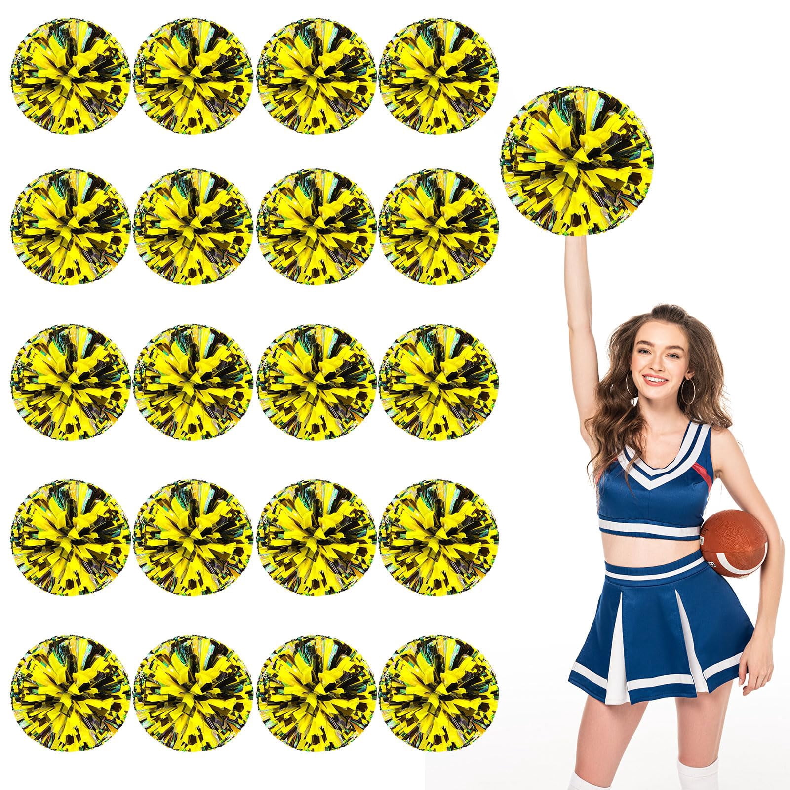 Cheerleading Pom Poms 20 Pcs with Finger Holes, Cheer Pom Poms for Dance and Sports Events, Cheerleading Poms for Team Spirit and Festivals, Matches