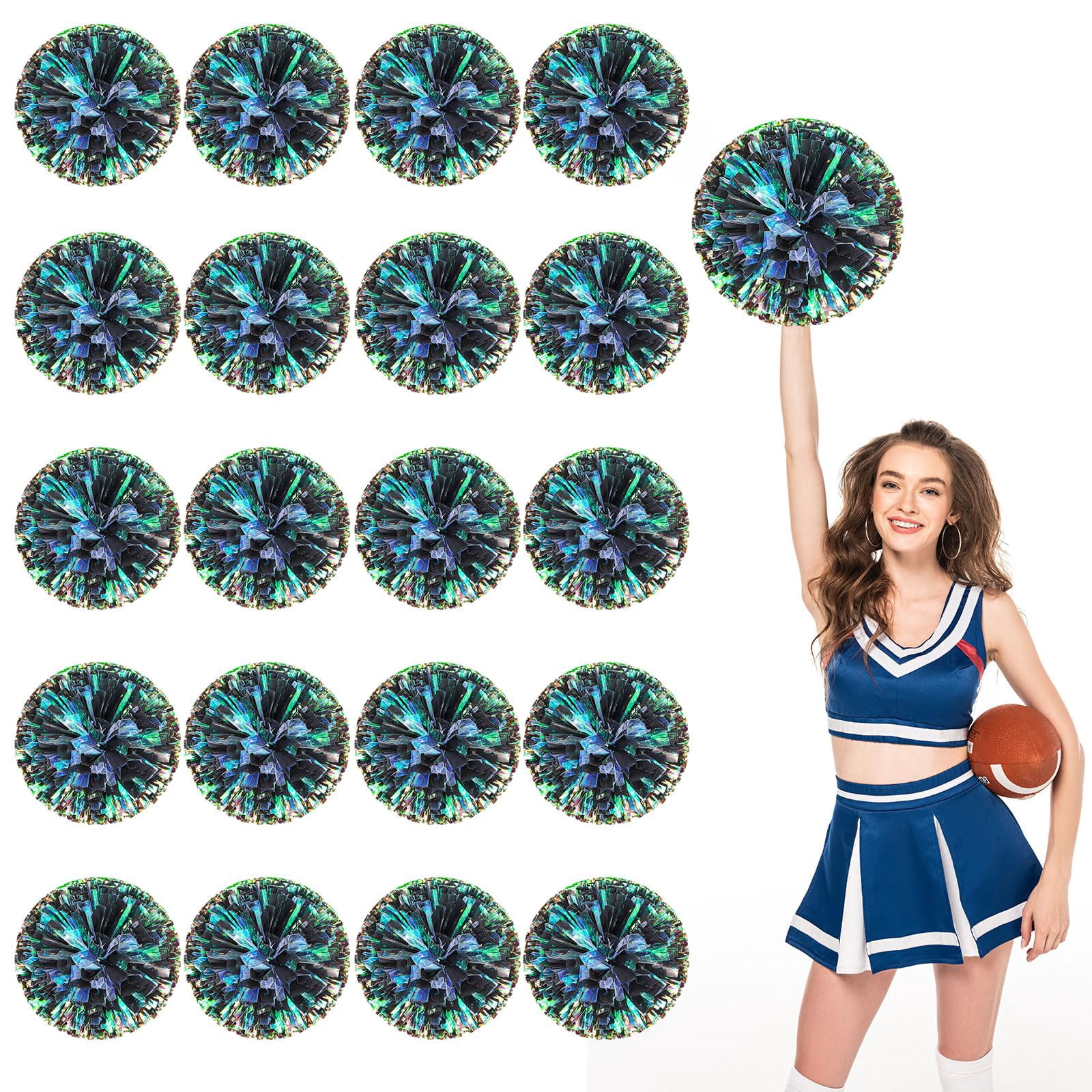 Cheerleading Pom Poms 20 Pcs with Finger Holes, Cheer Pom Poms for Dance and Sports Events, Cheerleading Poms for Team Spirit and Festivals, Matches