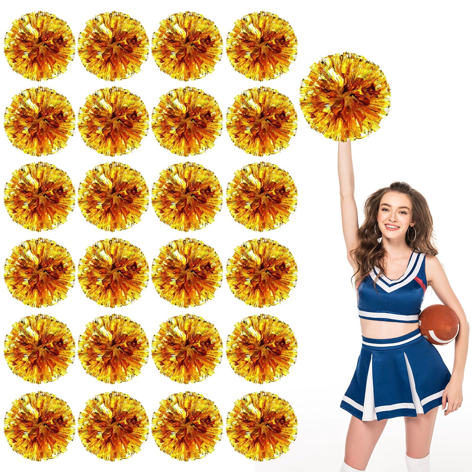 Cheerleading Pom Poms 22 Pcs with Finger Holes, Cheer Pom Poms for Dance and Sports Events, Cheerleading Poms for Team Spirit and Festivals, Matches
