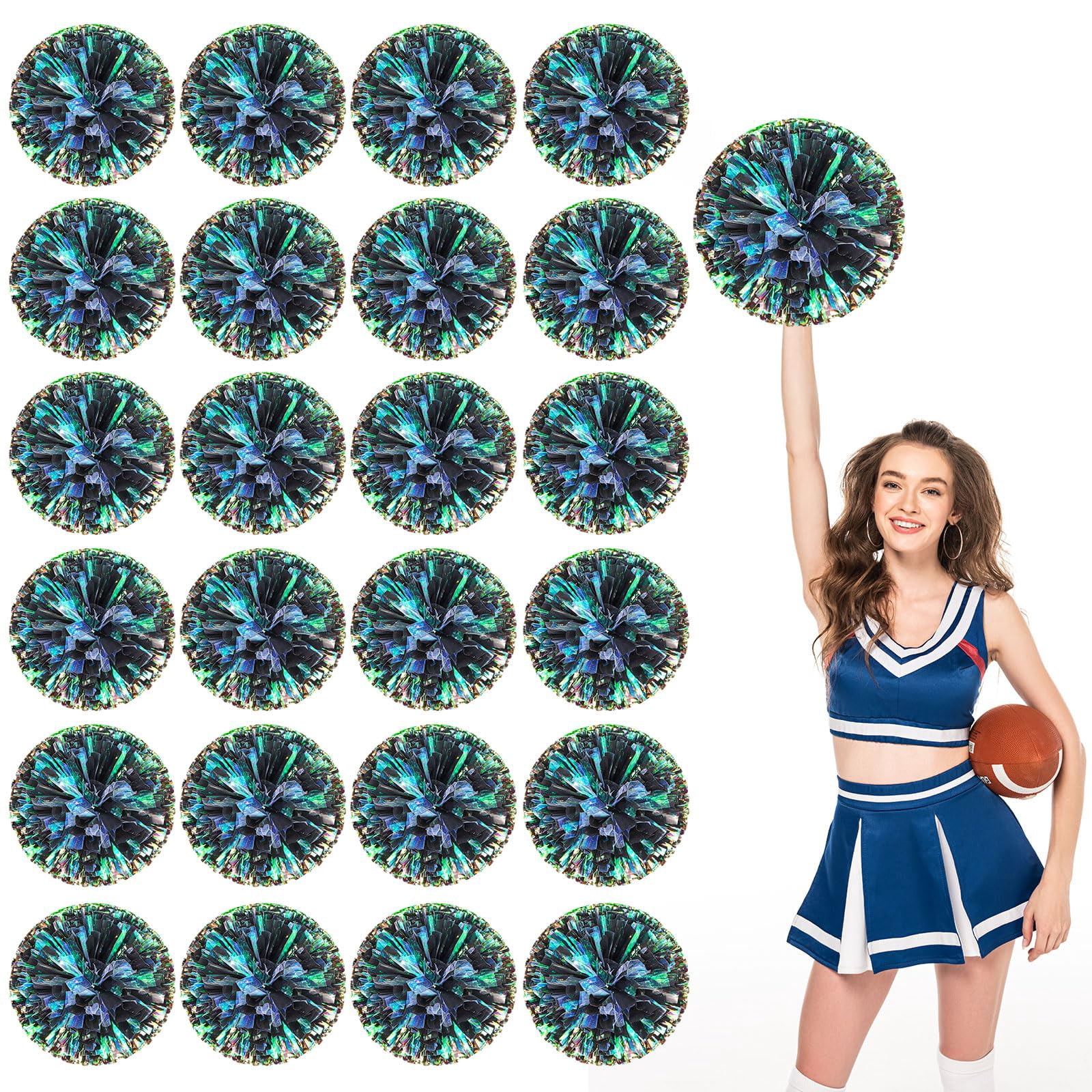 Cheerleading Pom Poms 22 Pcs with Finger Holes, Cheer Pom Poms for Dance and Sports Events, Cheerleading Poms for Team Spirit and Festivals, Matches