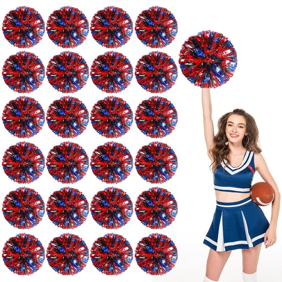 Cheerleading Pom Poms 22 Pcs with Straight Handle, Handheld Squad Pompoms for Sports Team Cheer Spirit Games, Dance Party Adults