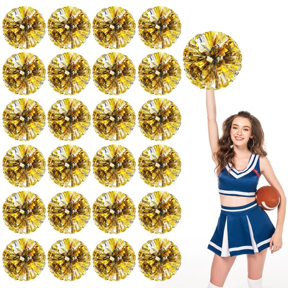 Cheerleading Pom Poms 22 Pcs with Straight Handle, Handheld Squad Pompoms for Sports Team Cheer Spirit Games, Dance Party Adults