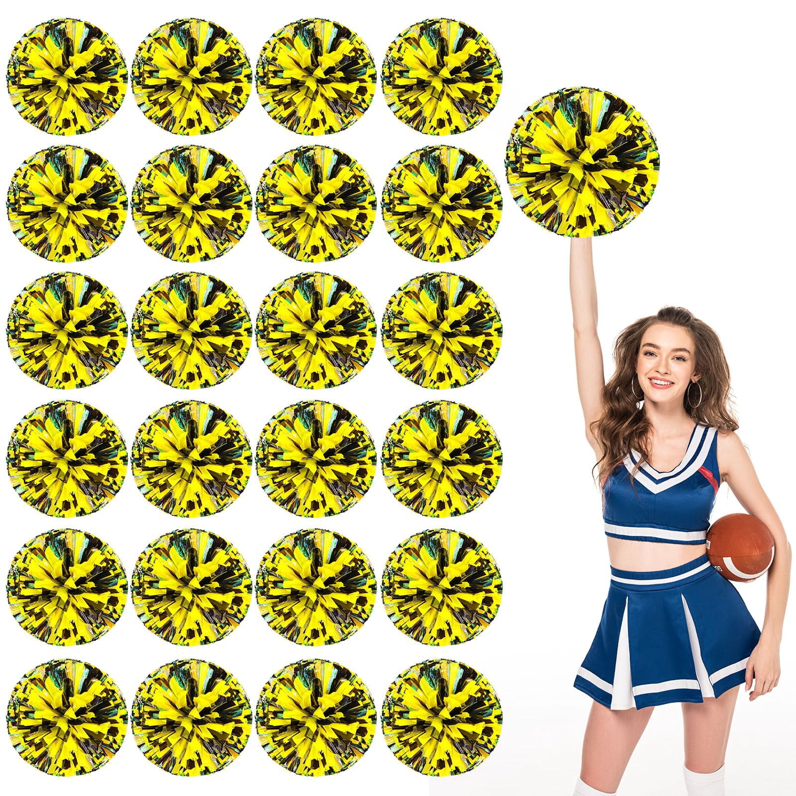 Cheerleading Pom Poms 24 Pcs with Finger Holes, Cheer Pom Poms for Dance and Sports Events, Cheerleading Poms for Team Spirit and Festivals, Matches