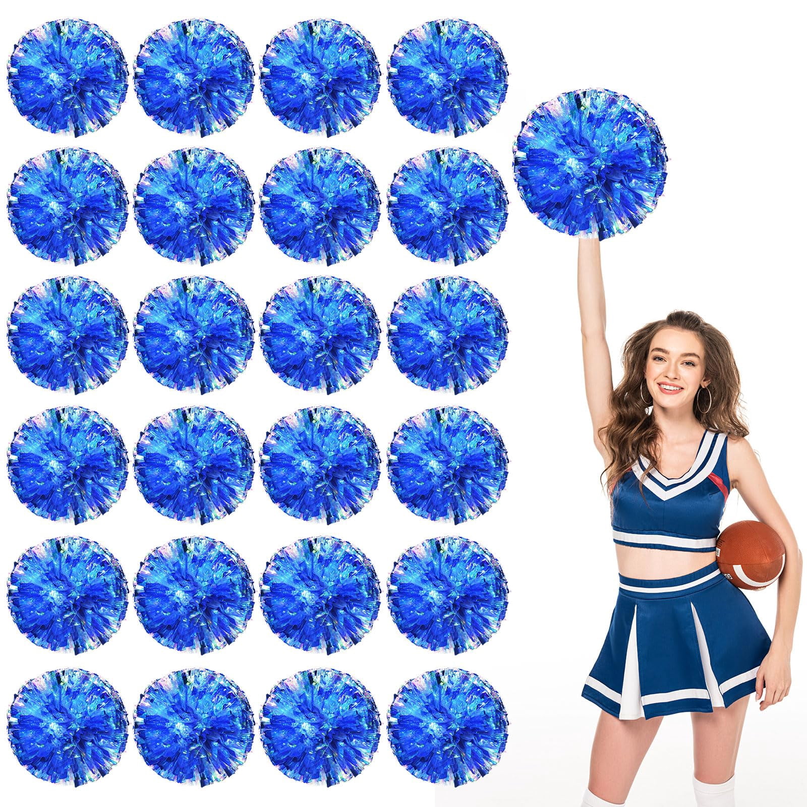 Cheerleading Pom Poms 24 Pcs with Finger Holes, Cheer Pom Poms for Dance and Sports Events, Cheerleading Poms for Team Spirit and Festivals, Matches