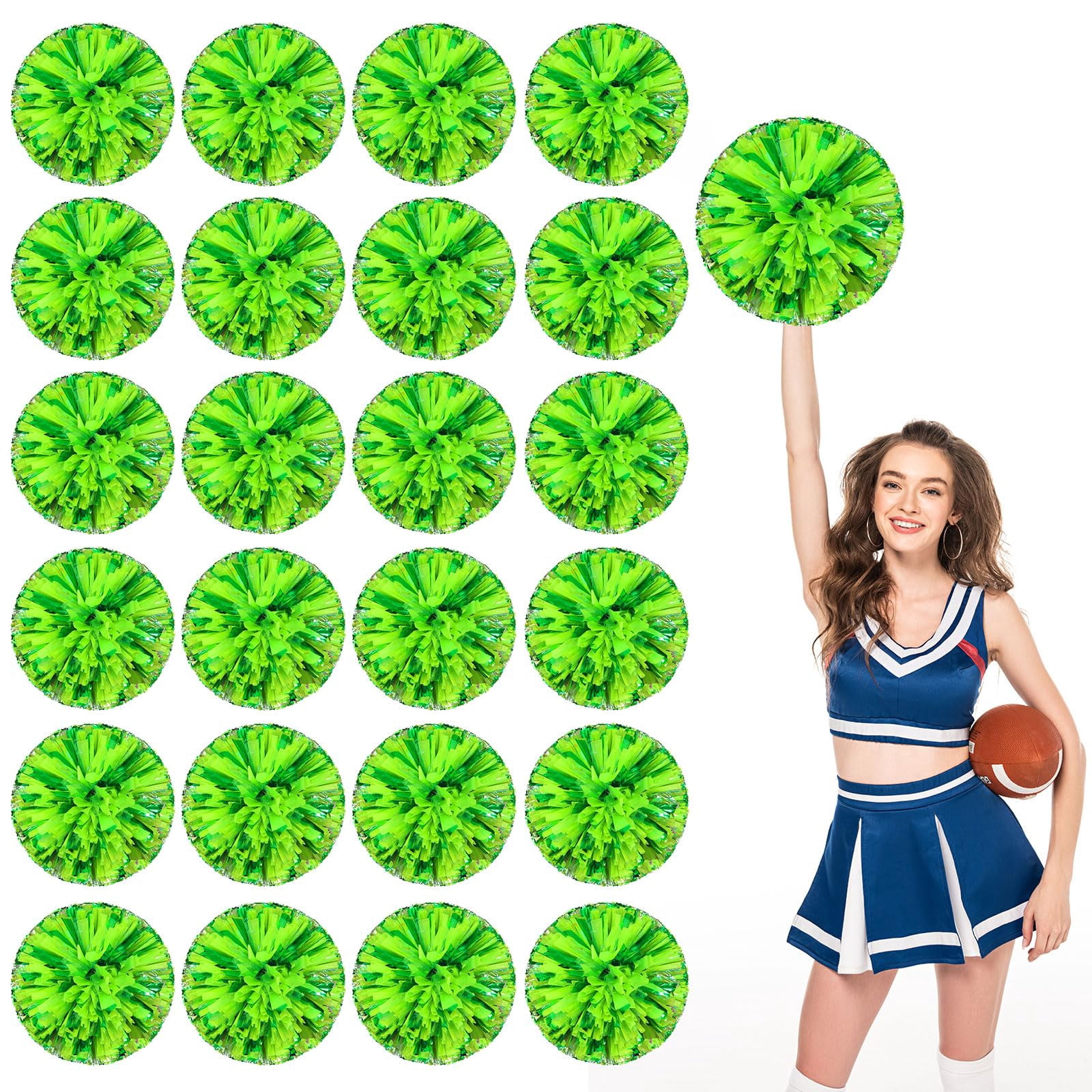 Cheerleading Pom Poms 24 Pcs, with Four Finger Handle Cheerleading Handheld Squad Pompoms for Sports Team Cheer Spirit Games Dance Party Adults