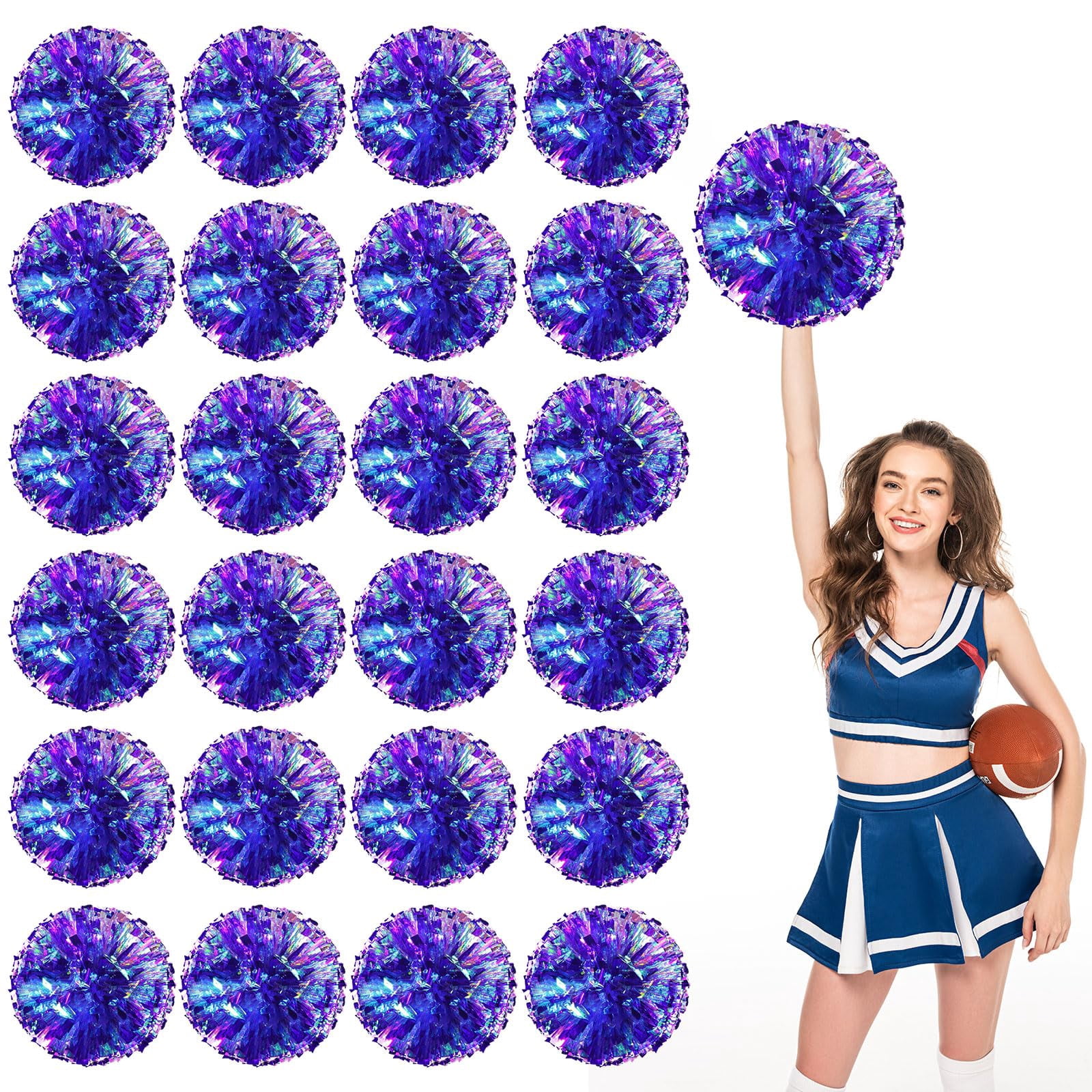 Cheerleading Pom Poms 24 Pcs, with Four Finger Handle Cheerleading Handheld Squad Pompoms for Sports Team Cheer Spirit Games Dance Party Adults