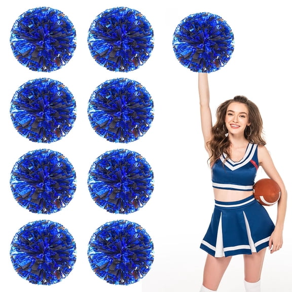 Cheerleading Pom Poms 8 Pcs With Straight Handle- Handheld Squad Pompoms For Sports Team Cheer Spirit Games- Dance Party Adults.