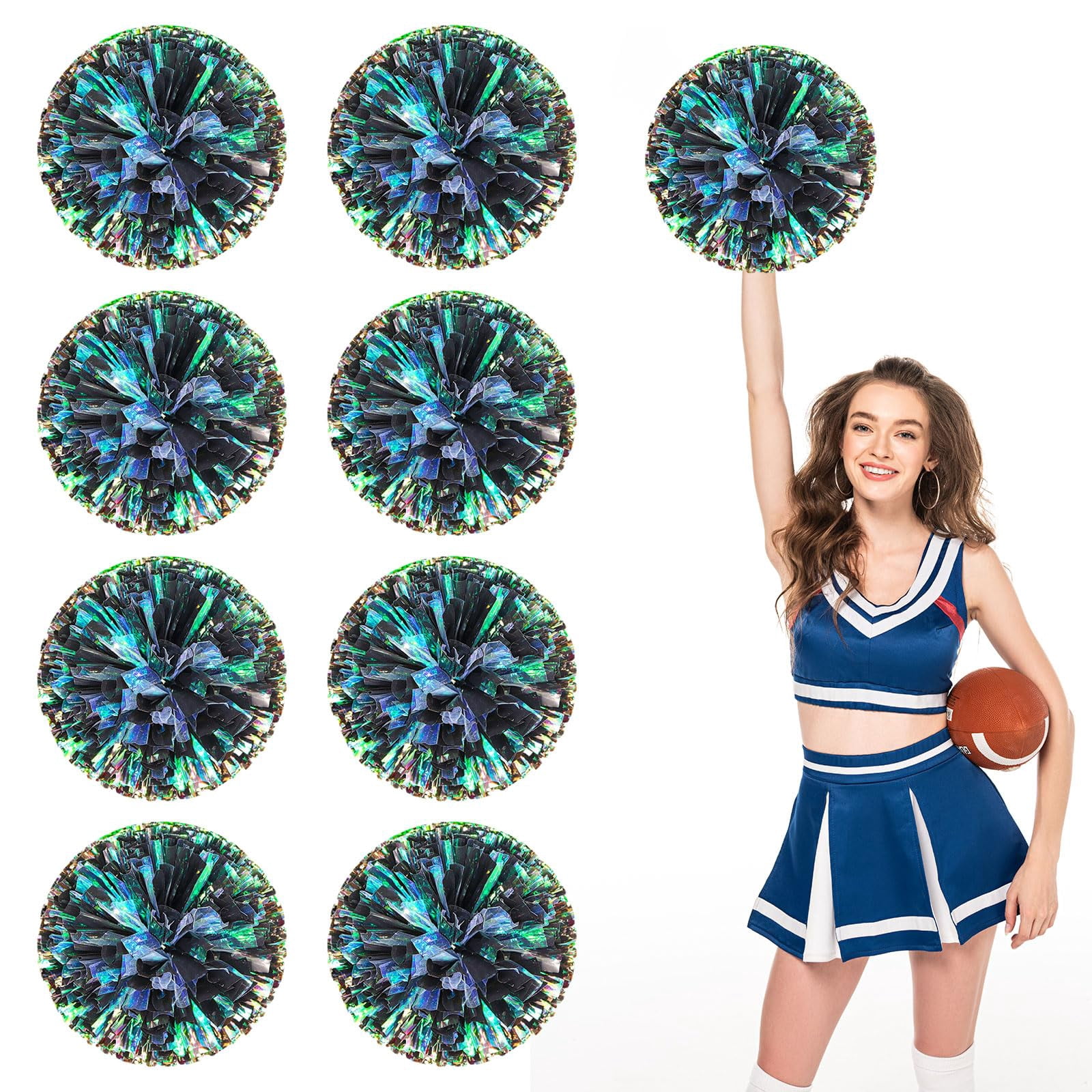 Cheerleading Pom Poms 8 Pcs with Finger Holes, Cheer Pom Poms for Dance and Sports Events, Cheerleading Poms for Team Spirit and Festivals, Matches
