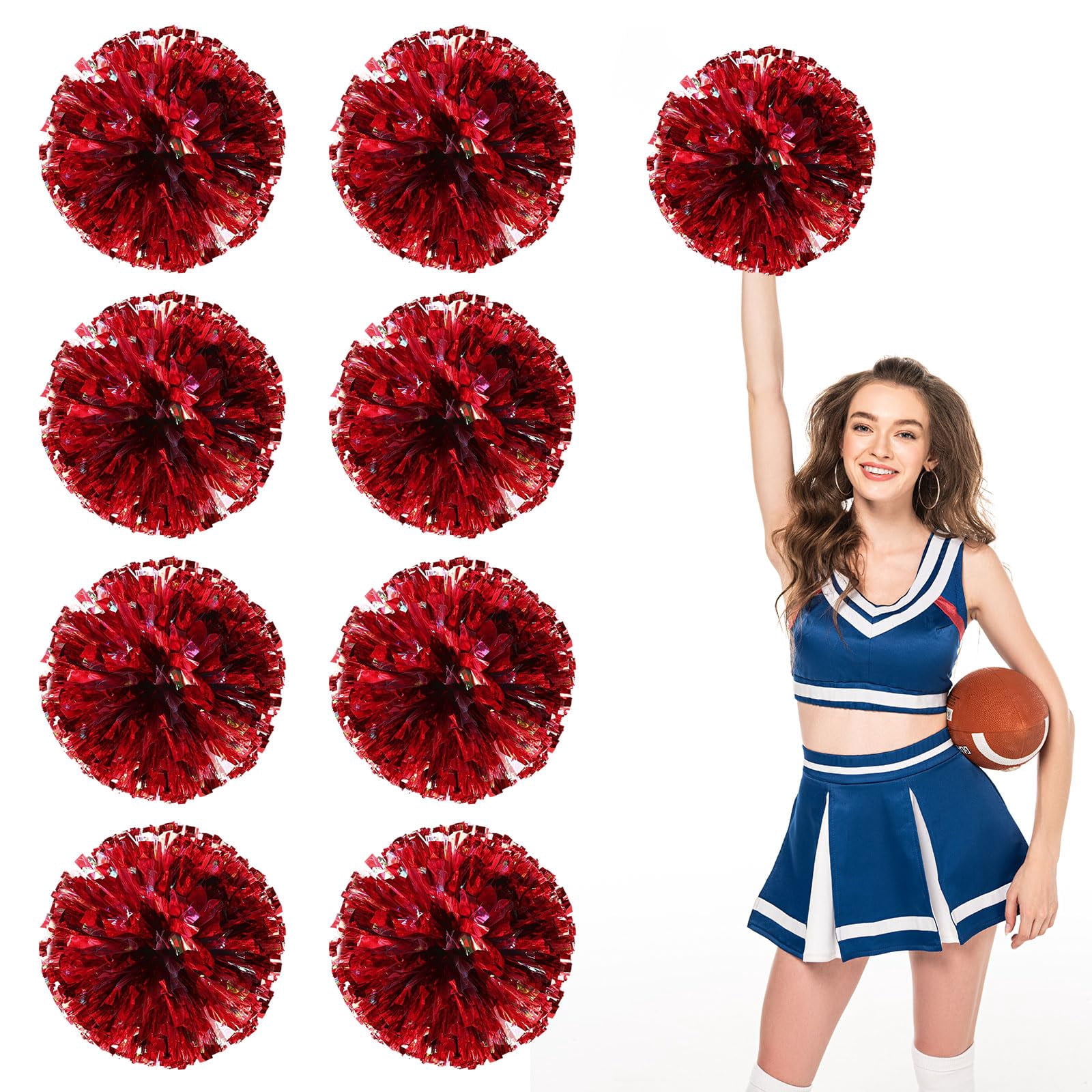 Cheerleading Pom Poms 8 Pcs with Finger Holes, Cheer Pom Poms for Dance and Sports Events, Cheerleading Poms for Team Spirit and Festivals, Matches