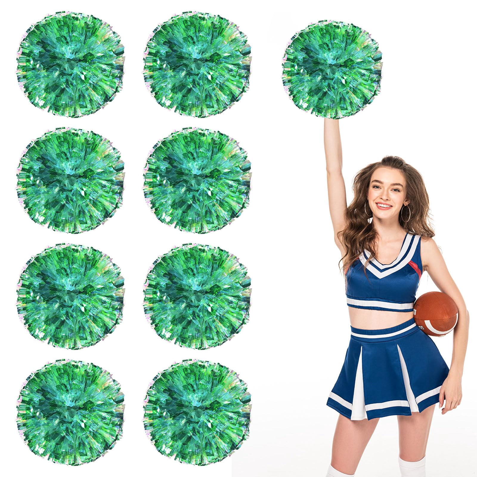 Cheerleading Pom Poms 8 Pcs with Finger Holes, Cheer Pom Poms for Dance and Sports Events, Cheerleading Poms for Team Spirit and Festivals, Matches