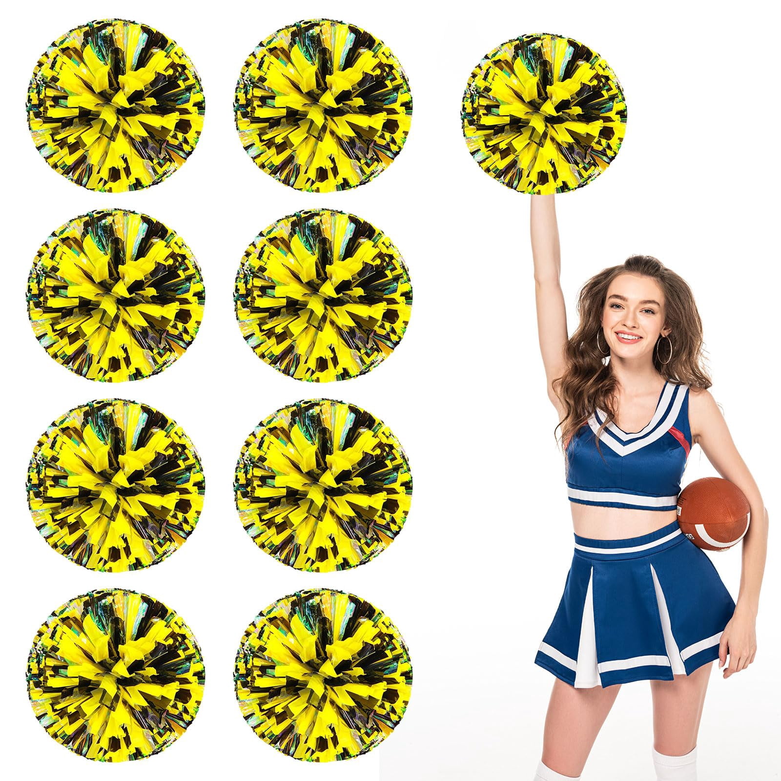 Cheerleading Pom Poms 8 Pcs with Finger Holes, Cheer Pom Poms for Dance and Sports Events, Cheerleading Poms for Team Spirit and Festivals, Matches