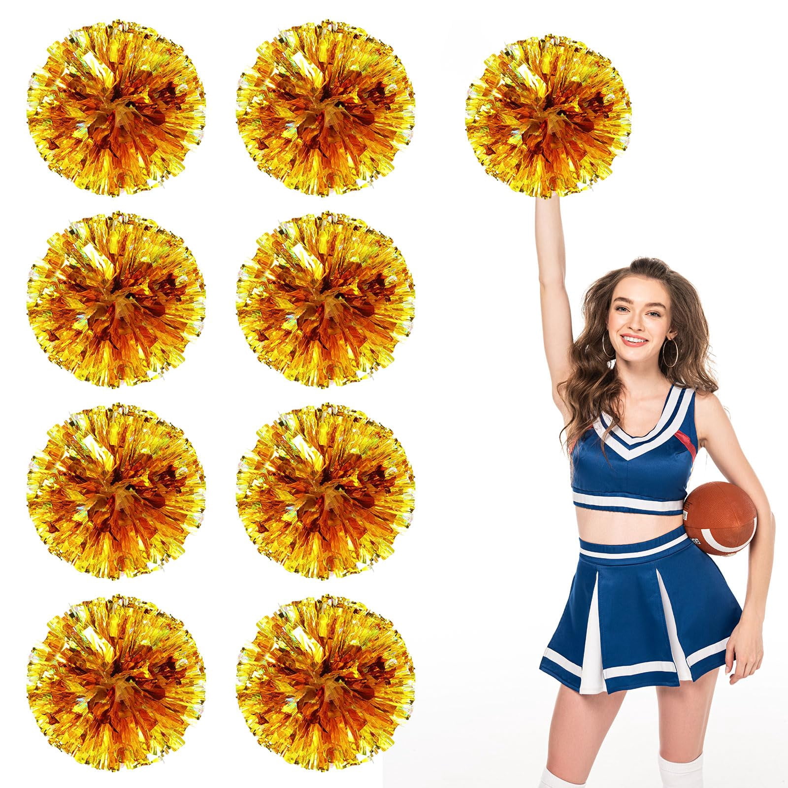 Cheerleading Pom Poms 8 Pcs, with Four Finger Handle Cheerleading Handheld Squad Pompoms for Sports Team Cheer Spirit Games Dance Party Adults