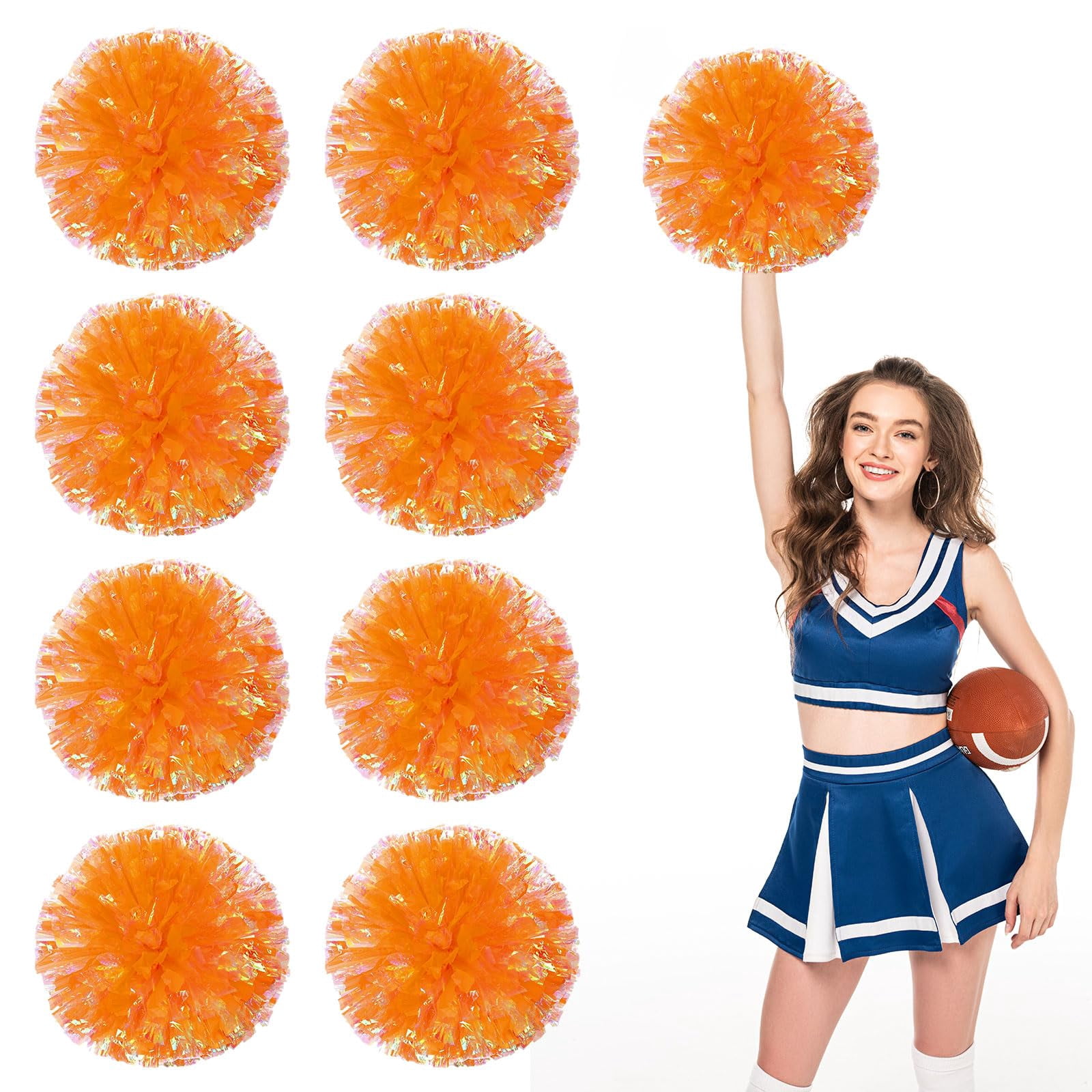 Cheerleading Pom Poms 8 Pcs, with Four Finger Handle Cheerleading Handheld Squad Pompoms for Sports Team Cheer Spirit Games Dance Party Adults