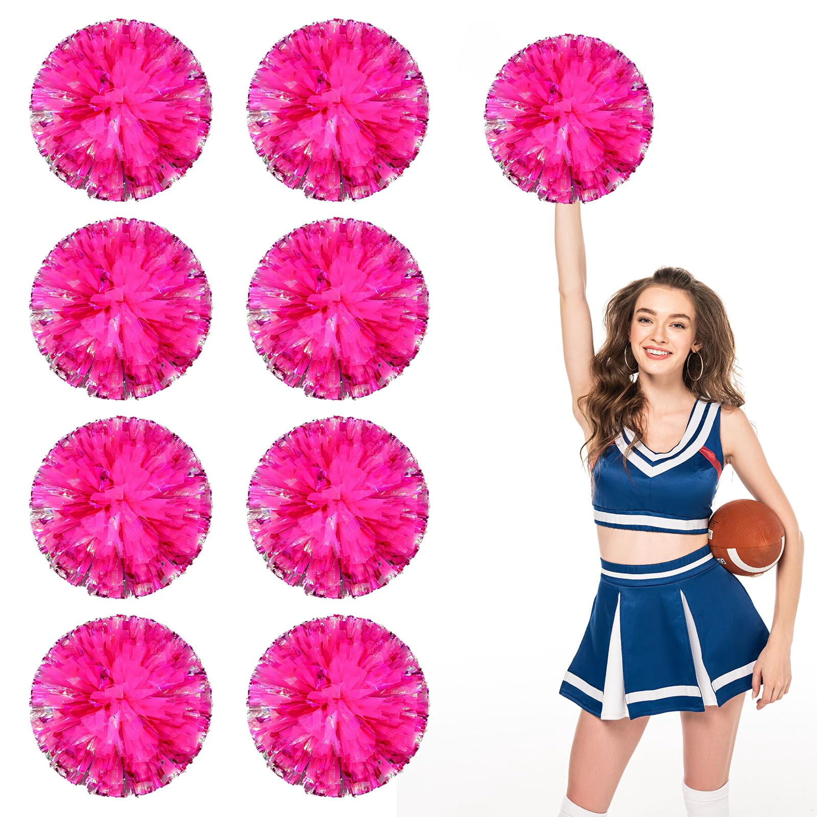 Cheerleading Pom Poms 8 Pcs, with Four Finger Handle Cheerleading Handheld Squad Pompoms for Sports Team Cheer Spirit Games Dance Party Adults