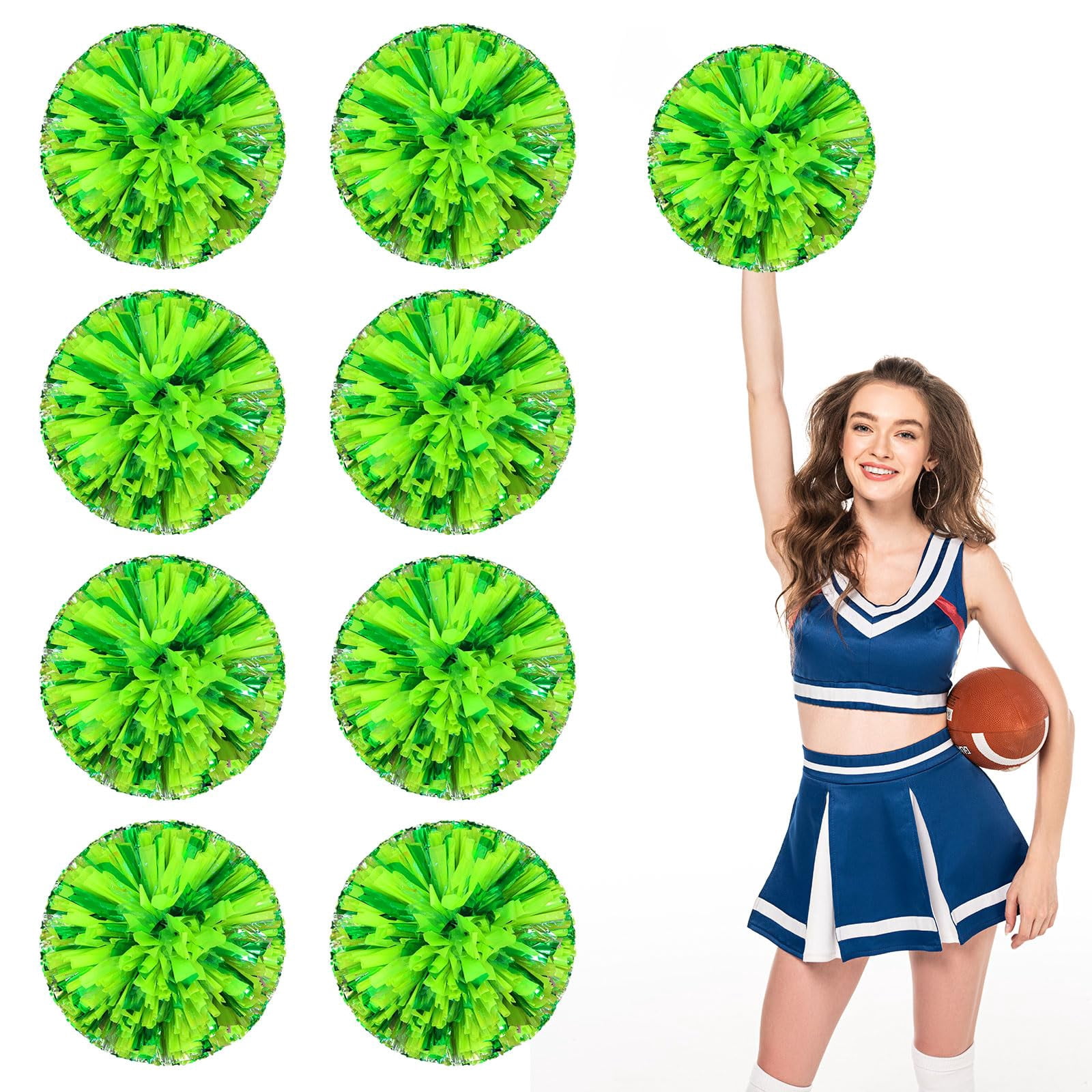 Cheerleading Pom Poms 8 Pcs, with Four Finger Handle Cheerleading Handheld Squad Pompoms for Sports Team Cheer Spirit Games Dance Party Adults