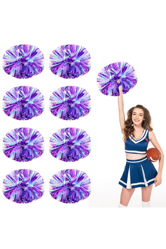 Cheerleading Pom Poms 8 Pcs with Handle Style, Handheld Squad Pompoms for Sports Team Cheer Spirit Games Dance Party Adults