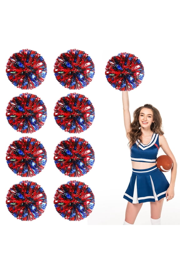 Cheerleading Pom Poms 8 Pcs with Straight Handle, Handheld Squad Pompoms for Sports Team Cheer Spirit Games, Dance Party Adults