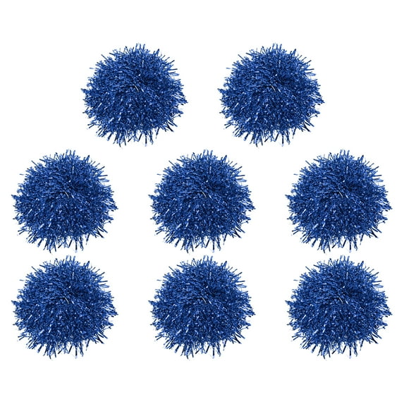 Cheerleading Pom Poms with Handle Metallic Foil Cheering Hand Flower, Blue 8 Pack