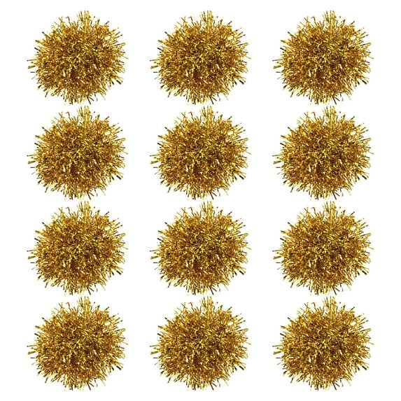 Cheerleading Pom Poms with Finger Holes Metallic Foil Cheering Hand Flower, Golden, 12 Pack