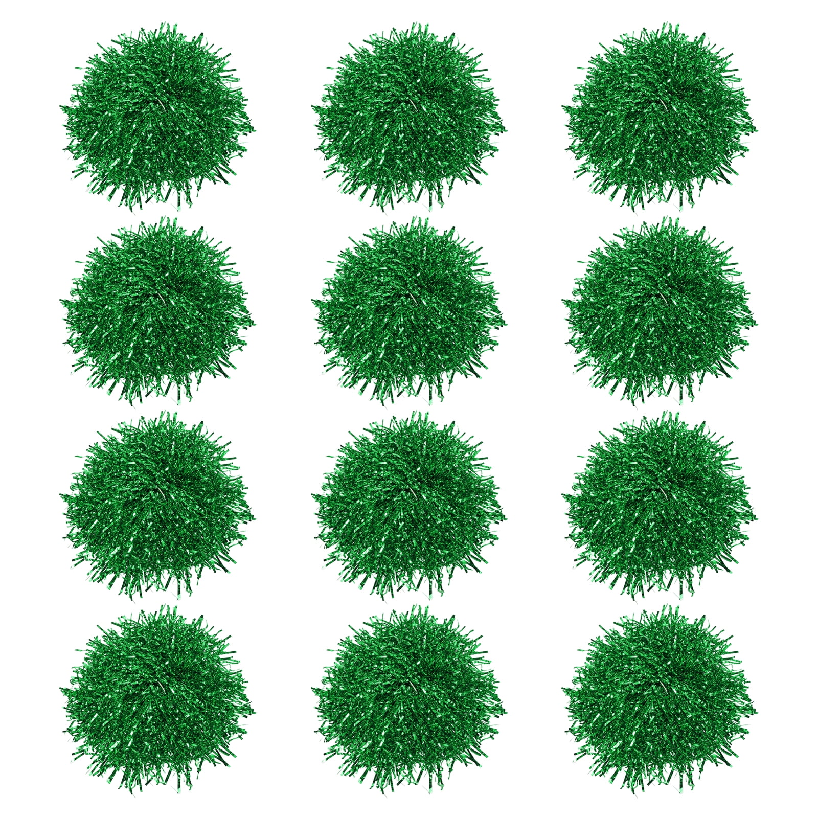 Cheerleading Pom Poms with Finger Holes Metallic Foil Cheering Hand Flower, Green, 12 Pack