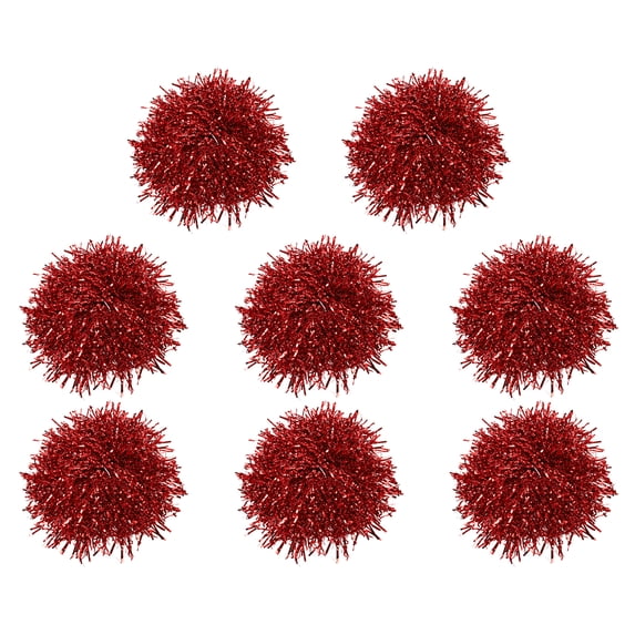 Cheerleading Pom Poms with Finger Holes Metallic Foil Cheering Hand Flower, Red, 8 Pack