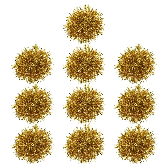 Cheerleading Pom Poms with Handle Metallic Foil Cheering Hand Flower, Golden 10 Pack