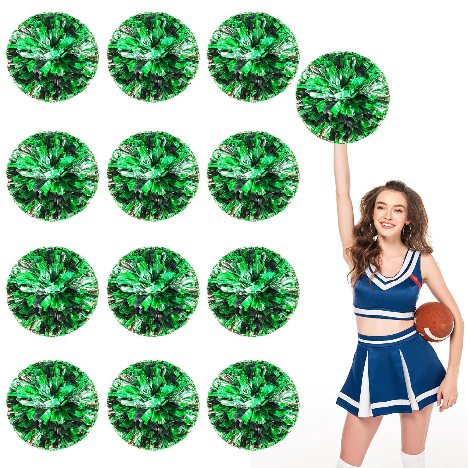 Cheerleading Poms 14 Pack, Handheld Cheerleading Pompoms for Basketball Football Volleyball, Cheer Spirit Supplies, Metallic Streamers for Dance and Games