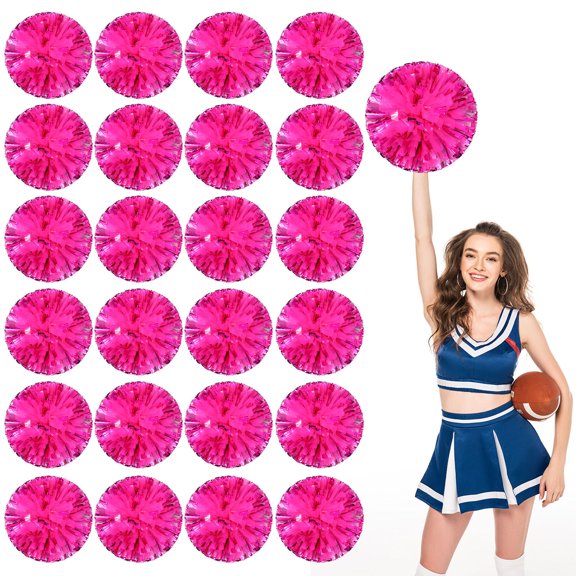 Cheerleading Poms 24 Pcs Four Finger Handle Handheld Pompoms for Sports Team Cheer Spirit Games Dance Party Adults