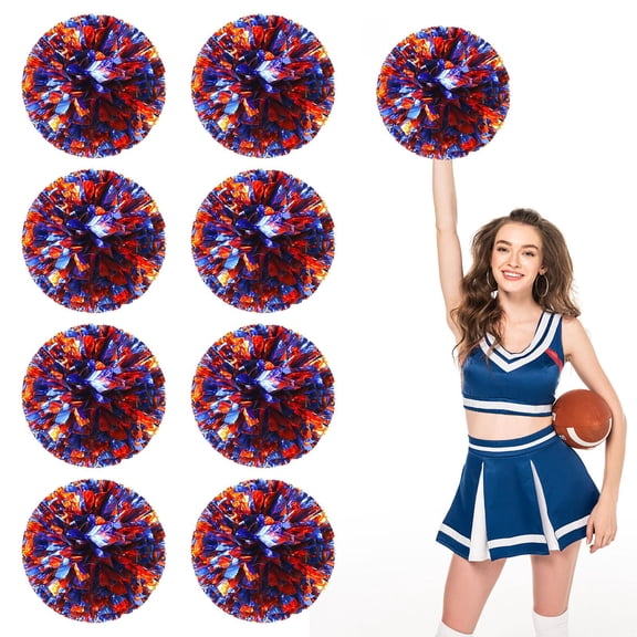 Cheerleading Poms 8 Pack, Handheld Cheerleading Pompoms for Basketball Football Volleyball, Cheer Spirit Supplies, Metallic Streamers for Dance and Games