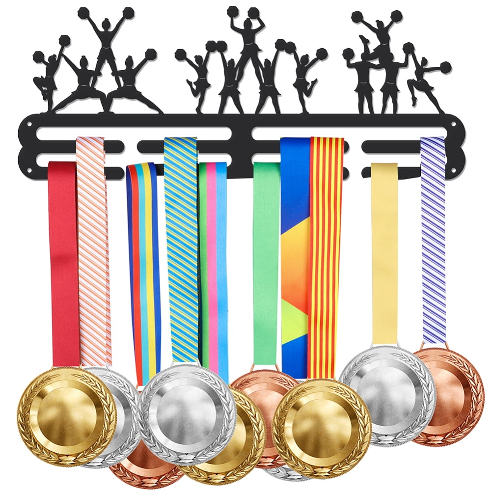 Cheerleading Team Medal Hanger Cheerleading Competition Medal Holder with 8 Lines Sturdy Steel Award Display Holders Wall Mounted Medal Display Racks