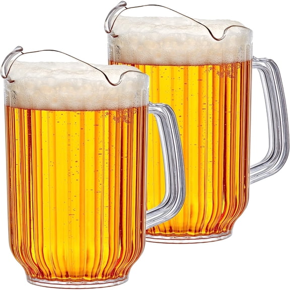 Cheerly Beerly - 2-Pack Unbreakable Plastic Beer Pitcher (60 oz) with 3 Spouts, Restaurant-Grade Polycarbonate Beverage Dispenser, Dishwasher-Safe, Great for Beer, Sangria, and More
