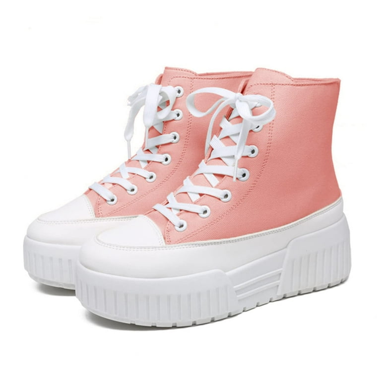 Cheermore Women's High Top Platform Sneakers, Pink/White, Lace-up