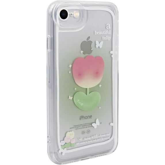 Cheeroll TPU Back Cover Case for iPhone SE 2022/2020/7/8, Green Tulip