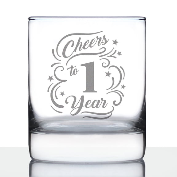 Bevvee Whiskey Rocks Glass 10.25 oz Cheers 1 Year Gifts for Whiskey Enthusiasts Glassware & Drinkware
