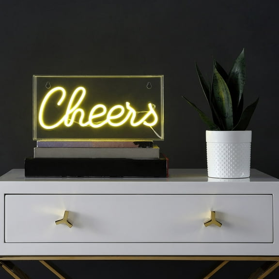 Cheers 11.8" Contemporary Glam Acrylic Box USB Operated LED Neon Light, Yellow