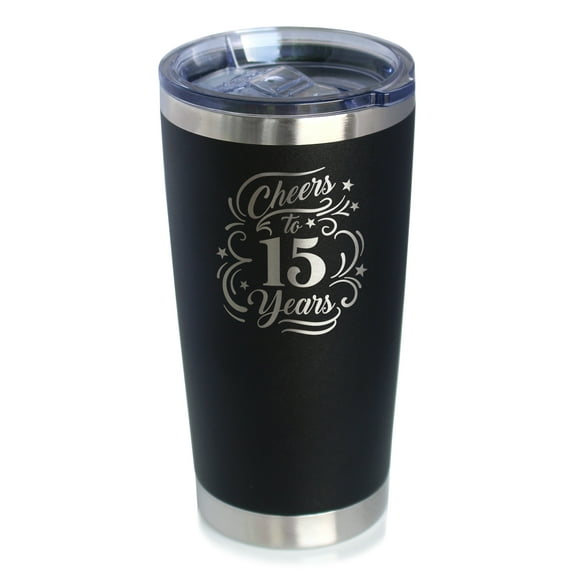Bevvee Insulated Travel Tumbler 20 oz Cheers 15 Years Gifts for Work Anniversary Tumblers