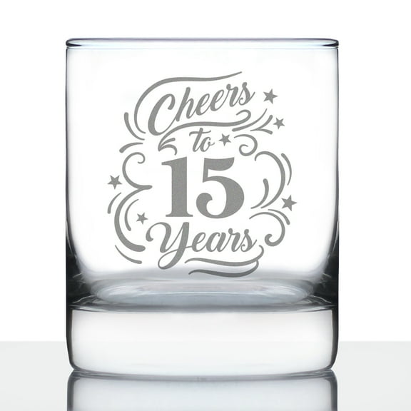 Bevvee Whiskey Rocks Glass 10.25 oz Cheers 15 Years Gifts for Whiskey Lovers Glassware & Drinkware