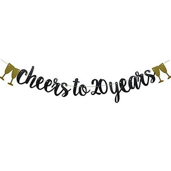 Cheers To 20 Years Banner Black Paper Glitter Party Decorations For 20TH Wedding Anniversary 20 Years Old 20TH Birthday Party Supplies Letters Black Betteryanzi