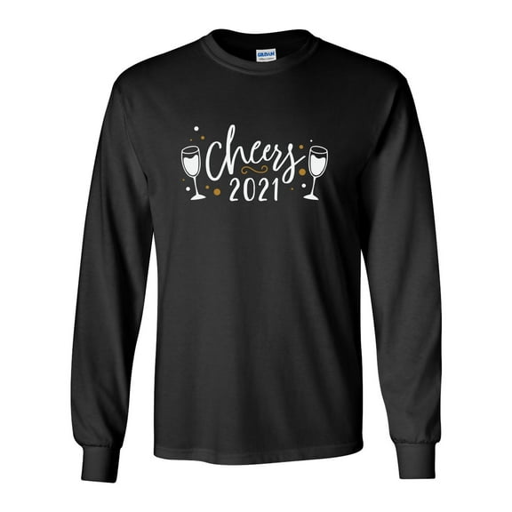 Cheers 2021 Champagne Glass Unisex Adult Long Sleeve T-shirt-Black-small