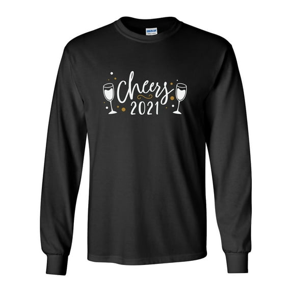 Cheers 2021 Champagne Glass Unisex Adult Long Sleeve T-shirt-Black-xxxl