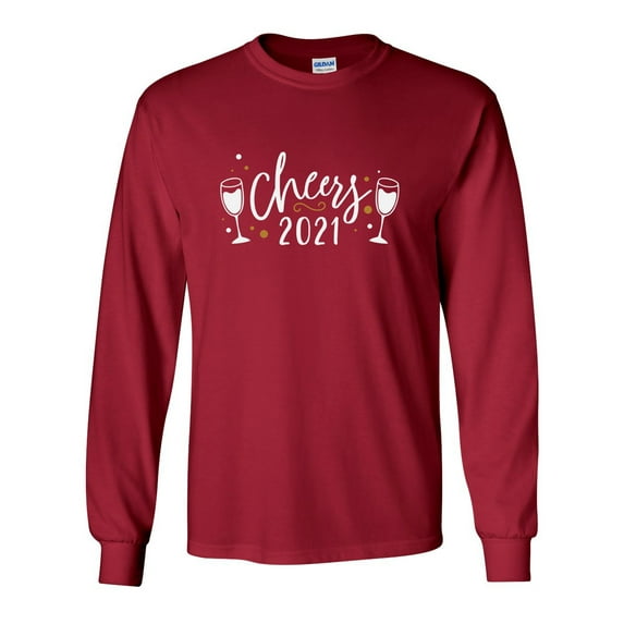 Cheers 2021 Champagne Glass Unisex Adult Long Sleeve T-shirt-Cardinal Red-small
